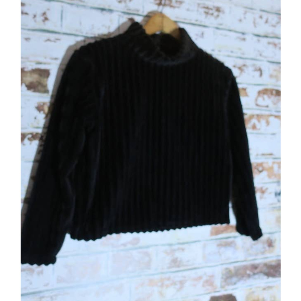 Planet Gold Black Beauty Ribbed Mock Neck Cropped Pullover Sweater Top - Picture 3 of 5